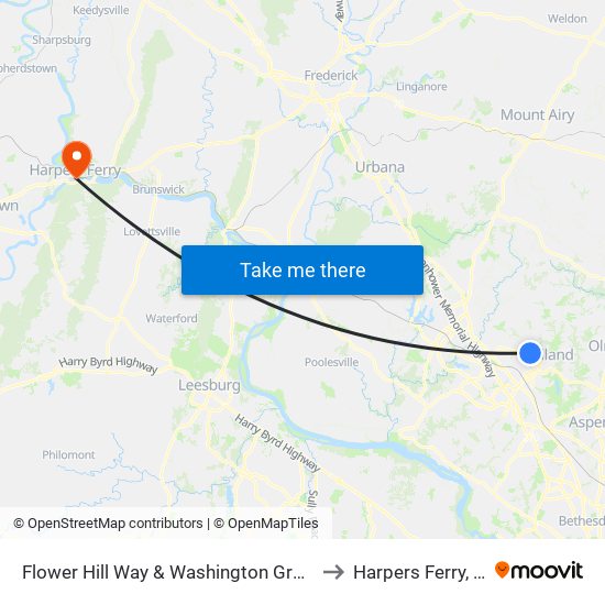 Flower Hill Way & Washington Grove Ln to Harpers Ferry, WV map