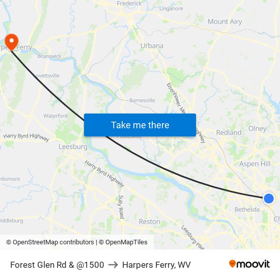 Forest Glen Rd & @1500 to Harpers Ferry, WV map