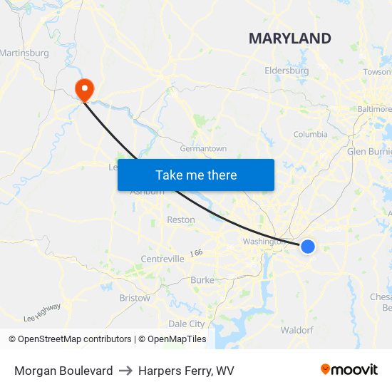 Morgan Boulevard to Harpers Ferry, WV map