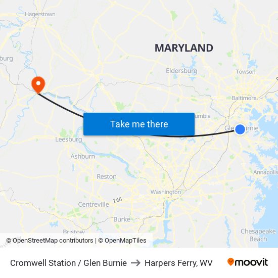 Cromwell Station / Glen Burnie to Harpers Ferry, WV map