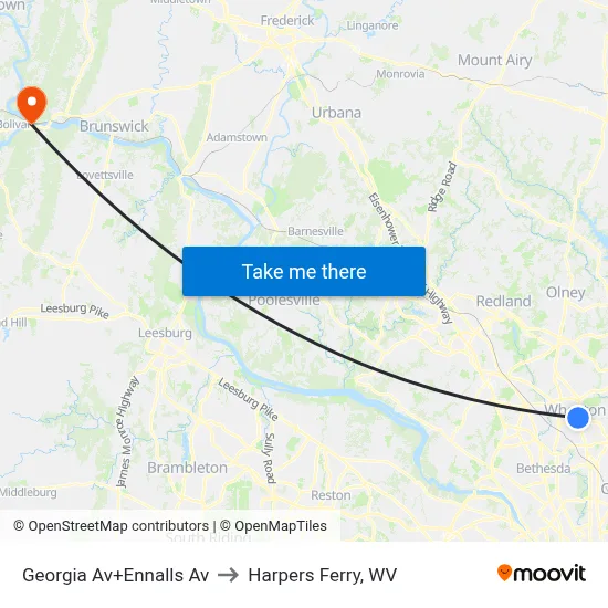 Georgia Av+Ennalls Av to Harpers Ferry, WV map