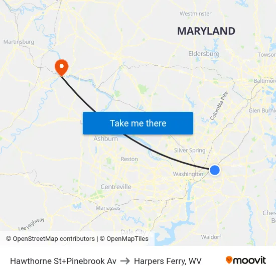 Hawthorne St+Pinebrook Av to Harpers Ferry, WV map