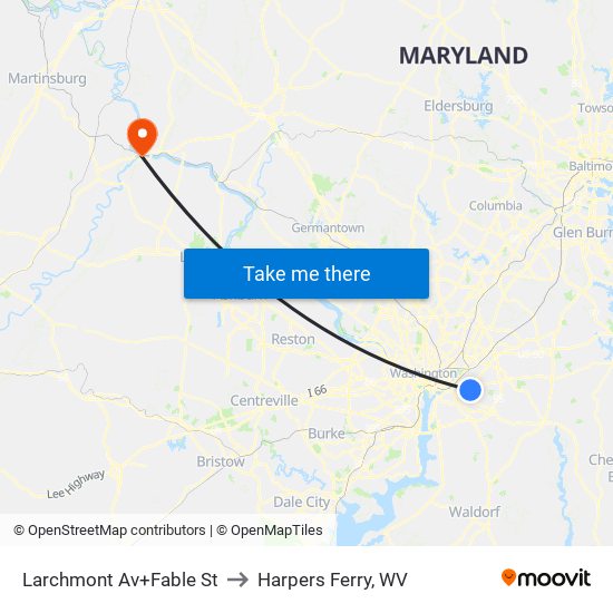 Larchmont Av+Fable St to Harpers Ferry, WV map