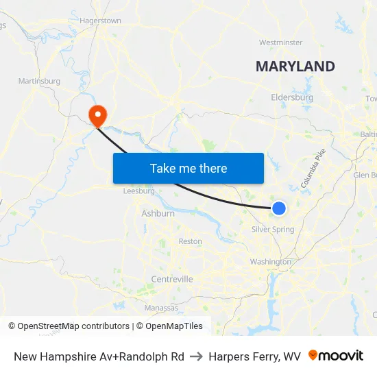 New Hampshire Av+Randolph Rd to Harpers Ferry, WV map