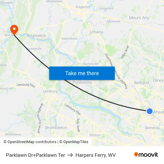 Parklawn Dr+Parklawn Ter to Harpers Ferry, WV map