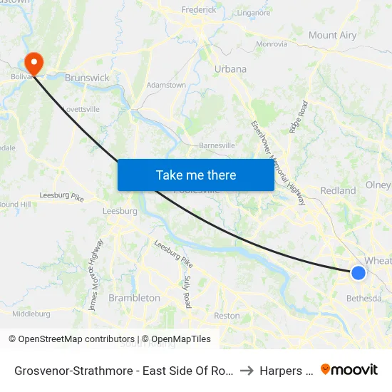 Grosvenor-Strathmore - East Side Of Rockville Pike Near Tuckerman Ln. to Harpers Ferry, WV map
