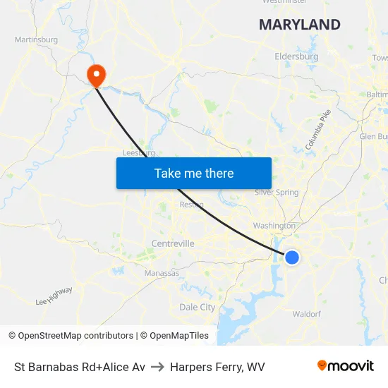 St Barnabas Rd+Alice Av to Harpers Ferry, WV map