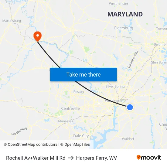 Rochell Av+Walker Mill Rd to Harpers Ferry, WV map