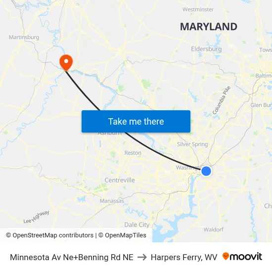 Minnesota Av Ne+Benning Rd NE to Harpers Ferry, WV map