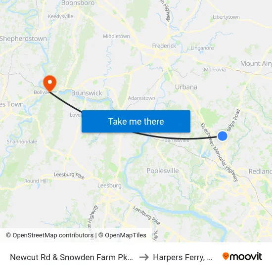 Newcut Rd & Snowden Farm Pkwy to Harpers Ferry, WV map