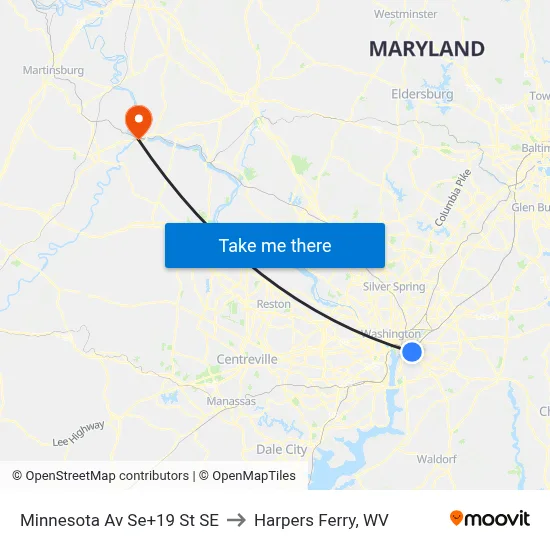 Minnesota Av Se+19 St SE to Harpers Ferry, WV map