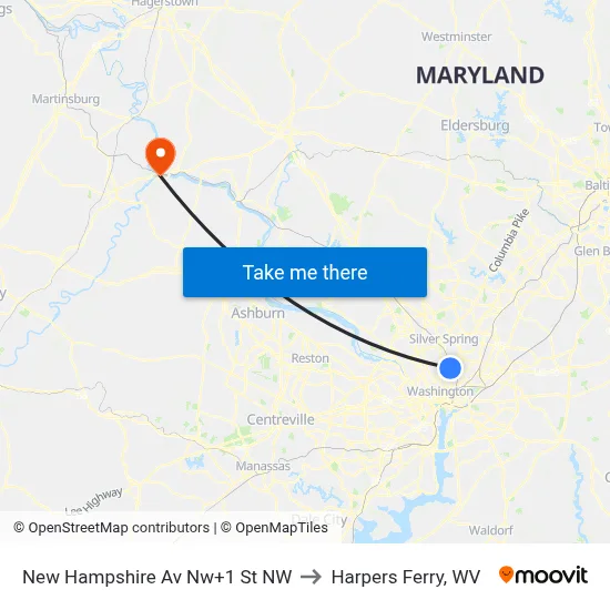 New Hampshire Av Nw+1 St NW to Harpers Ferry, WV map