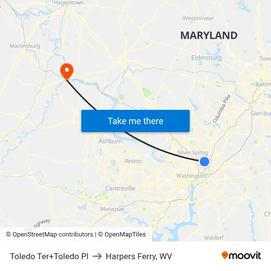 Toledo Ter+Toledo Pl to Harpers Ferry, WV map