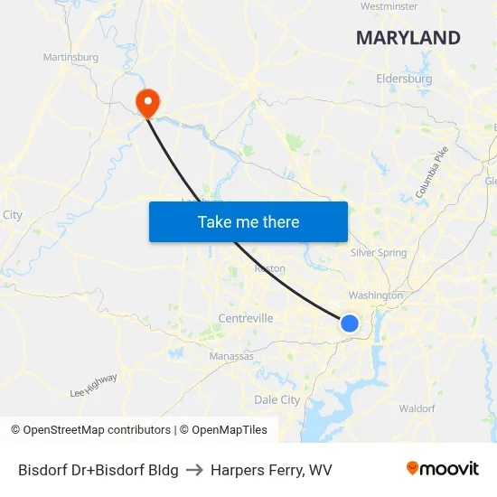 Bisdorf Dr+Bisdorf Bldg to Harpers Ferry, WV map