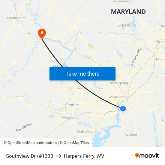 Southview Dr+#1333 to Harpers Ferry, WV map