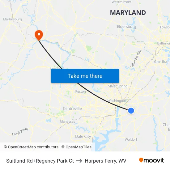 Suitland Rd+Regency Park Ct to Harpers Ferry, WV map