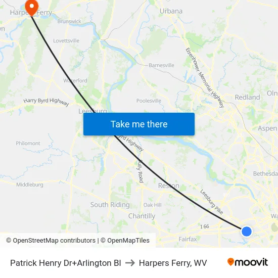 Patrick Henry Dr+Arlington Bl to Harpers Ferry, WV map