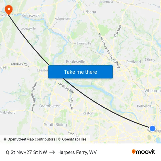 Q St Nw+27 St NW to Harpers Ferry, WV map