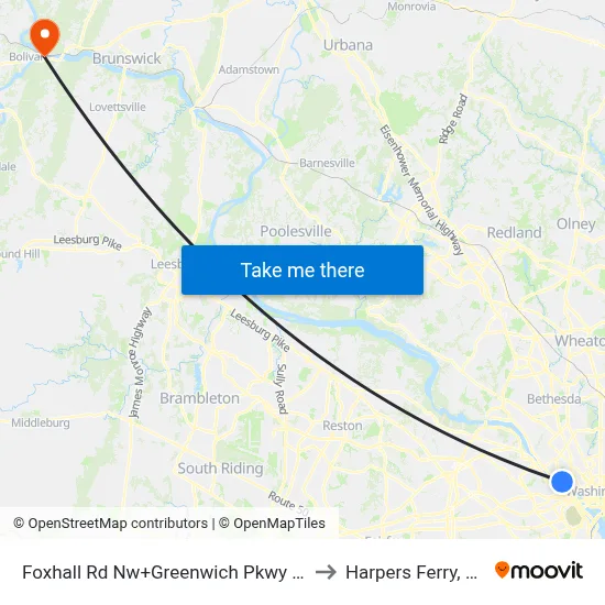 Foxhall Rd Nw+Greenwich Pkwy NW to Harpers Ferry, WV map