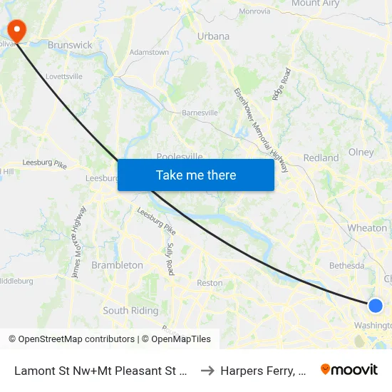 Lamont St Nw+Mt Pleasant St NW to Harpers Ferry, WV map