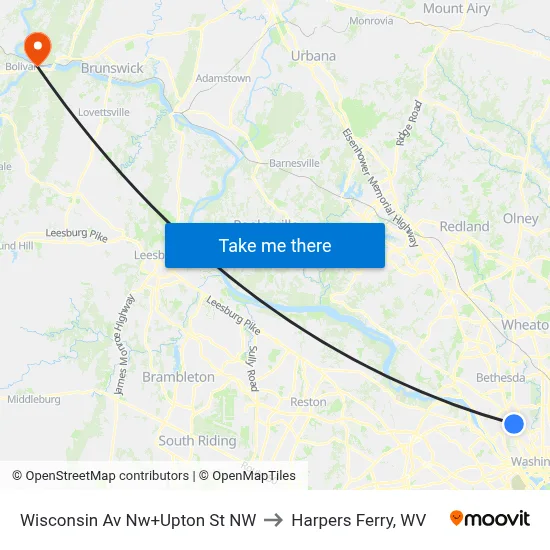 Wisconsin Av Nw+Upton St NW to Harpers Ferry, WV map