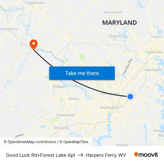 Good Luck Rd+Forest Lake Apt to Harpers Ferry, WV map