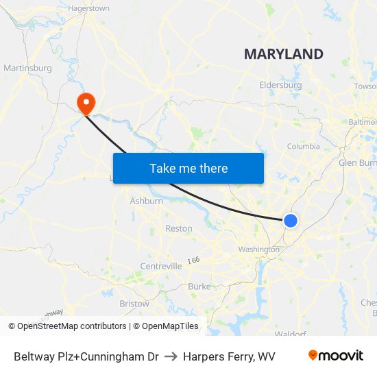 Beltway Plz+Cunningham Dr to Harpers Ferry, WV map