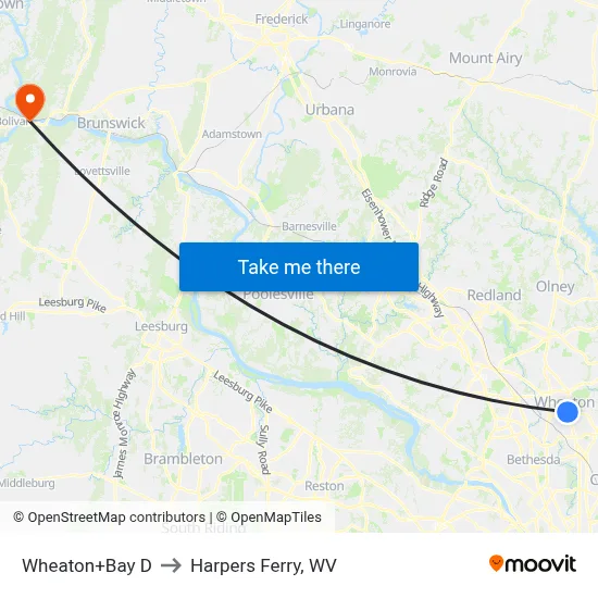 Wheaton+Bay D to Harpers Ferry, WV map