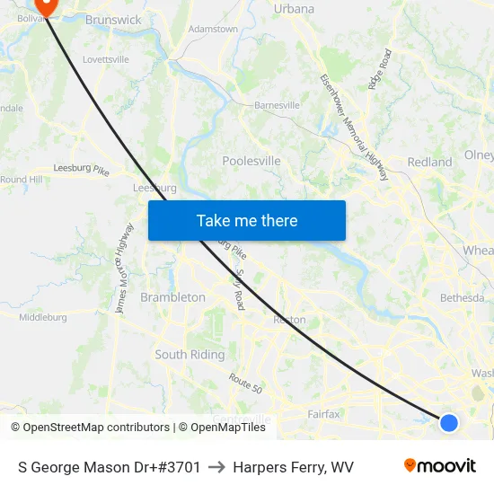 S George Mason Dr+#3701 to Harpers Ferry, WV map