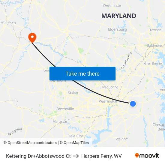 Kettering Dr+Abbotswood Ct to Harpers Ferry, WV map