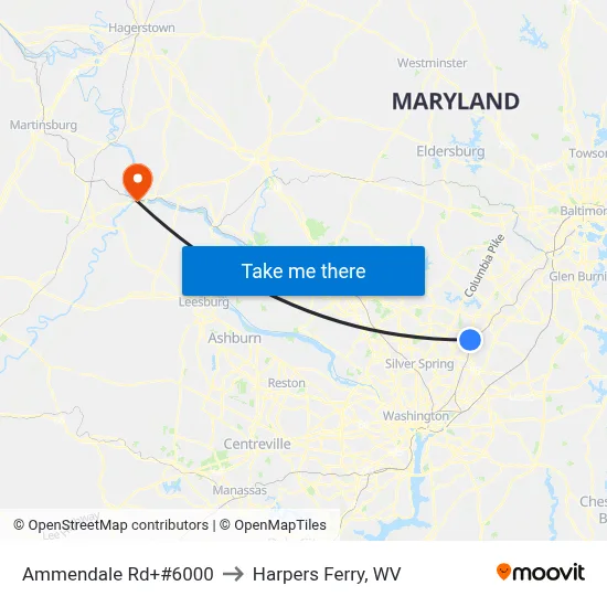 Ammendale Rd+#6000 to Harpers Ferry, WV map