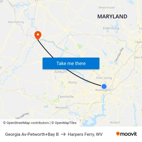 Georgia Av-Petworth+Bay B to Harpers Ferry, WV map