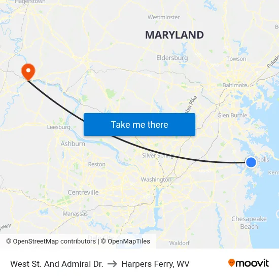 West St. And Admiral Dr. to Harpers Ferry, WV map
