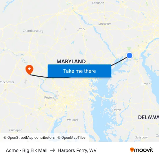 Acme - Big Elk Mall to Harpers Ferry, WV map