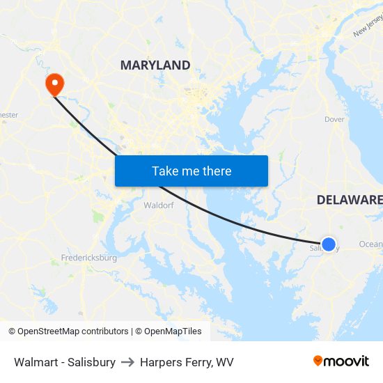 Walmart - Salisbury to Harpers Ferry, WV map