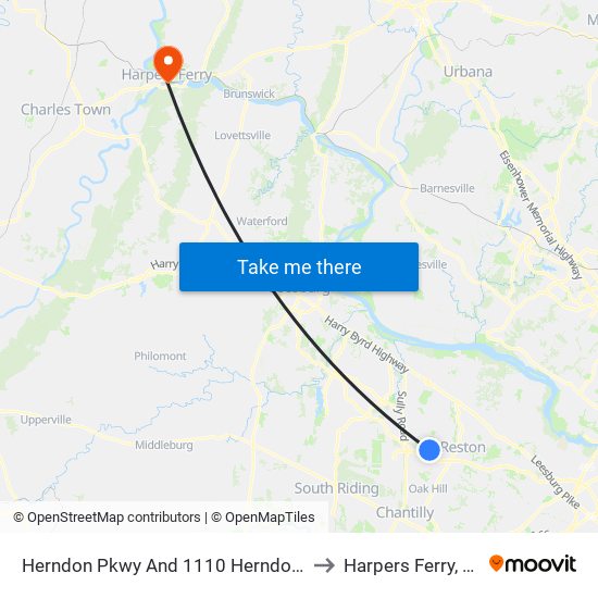 Herndon Pkwy And 1110 Herndon Pk to Harpers Ferry, WV map