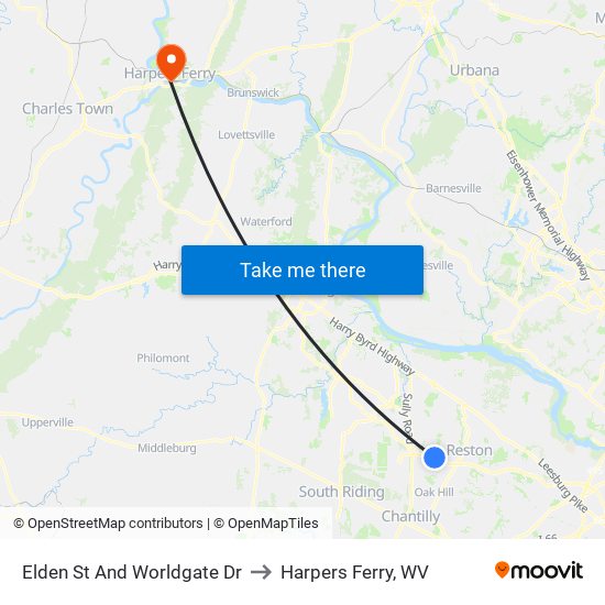 Elden St And Worldgate Dr to Harpers Ferry, WV map