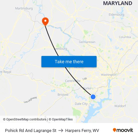 Pohick Rd And Lagrange St to Harpers Ferry, WV map