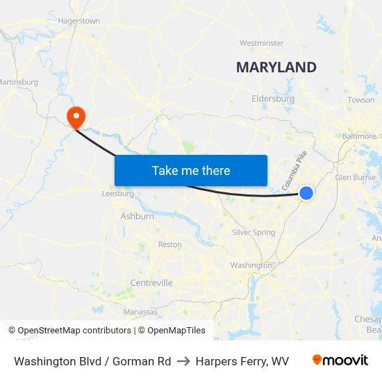 Washington Blvd / Gorman Rd to Harpers Ferry, WV map