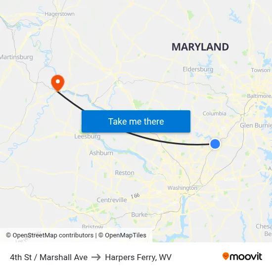 4th St / Marshall Ave to Harpers Ferry, WV map