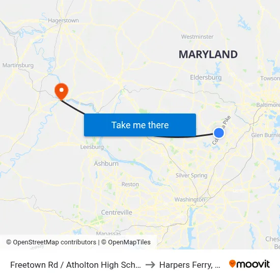 Freetown Rd / Atholton High School to Harpers Ferry, WV map