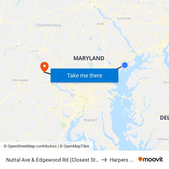 Nuttal Ave & Edgewood Rd (Closest Stop To Marc Train Station) to Harpers Ferry, WV map