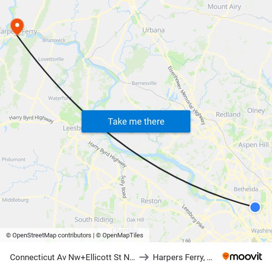 Connecticut Av Nw+Ellicott St NW to Harpers Ferry, WV map