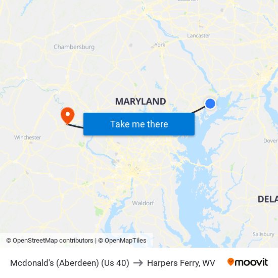 Mcdonald's (Aberdeen) (Us 40) to Harpers Ferry, WV map