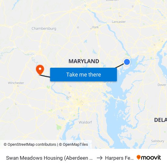 Swan Meadows Housing (Aberdeen Ave & Bypass Rd) to Harpers Ferry, WV map