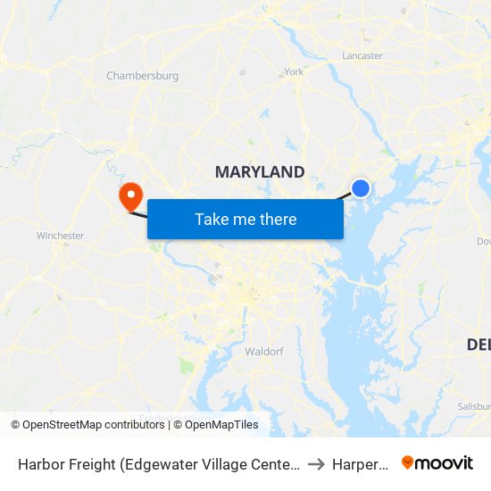 Harbor Freight (Edgewater Village Center / 1807 Pulaski Hwy / Stop Is on Us 40) to Harpers Ferry, WV map