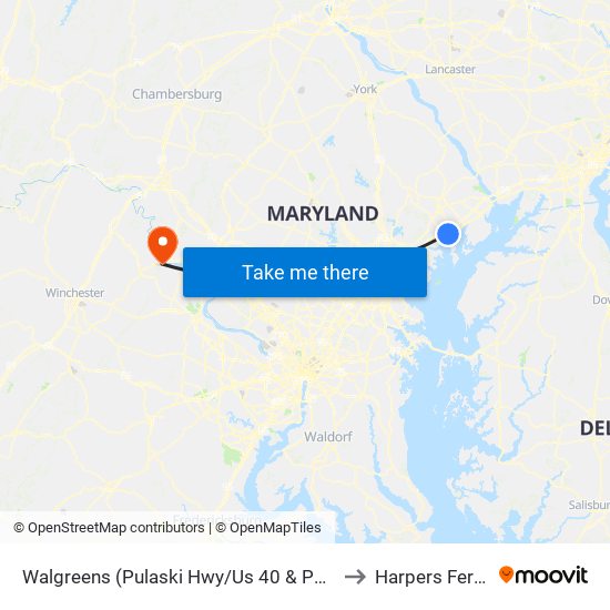 Walgreens (Pulaski Hwy/Us 40 & Paul Martin Dr) to Harpers Ferry, WV map