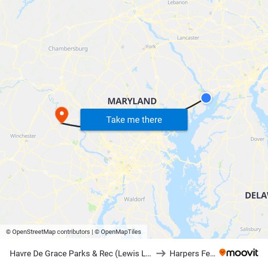 Havre De Grace Parks & Rec (Lewis Ln & Anderson Ave) to Harpers Ferry, WV map