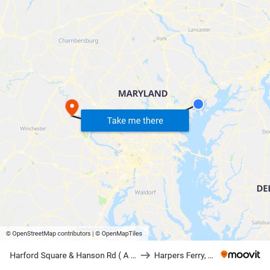 Harford Square & Hanson Rd ( A Ct ) to Harpers Ferry, WV map