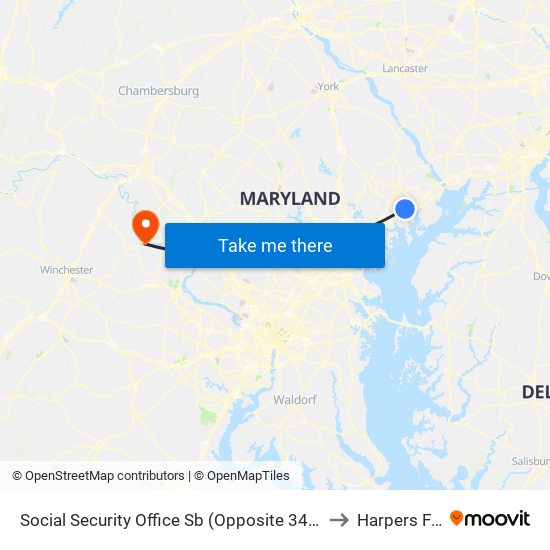 Social Security Office Sb (Opposite 3415 Box Hill S Corp Ctr Dr) to Harpers Ferry, WV map